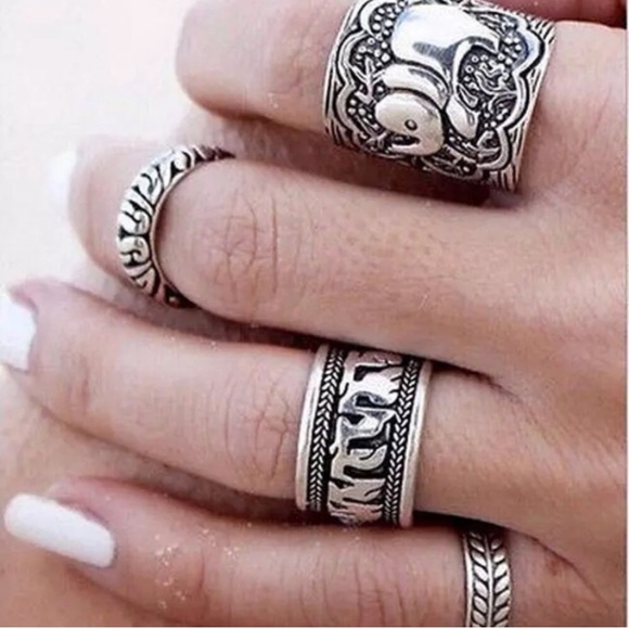 Elephant Silver Midi Ring Set Festival Wear - Picture 3 of 6